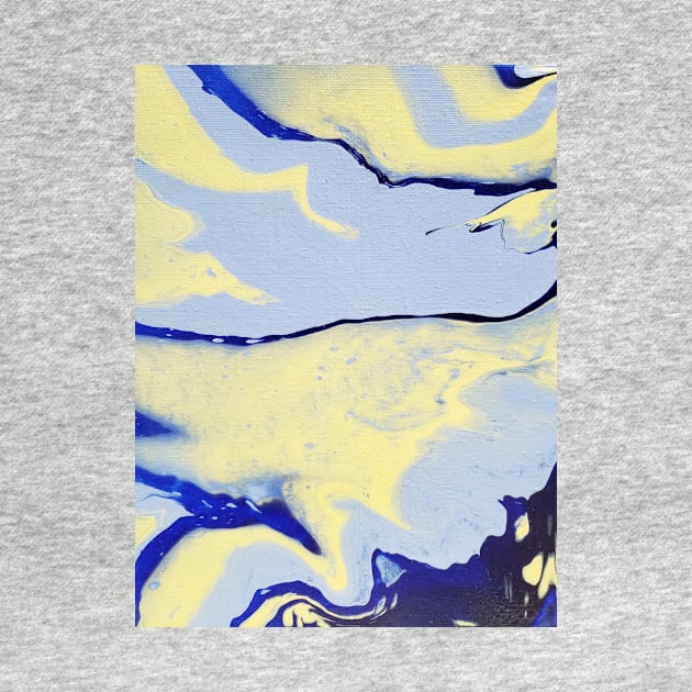 Light blue, blue, yellow acrylic pour by Kim-Pratt